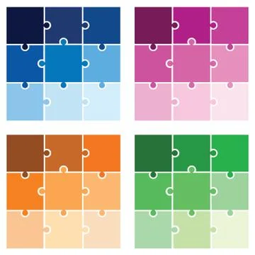 Puzzle - jigsaw vector set in multiple colors 스톡 일러스트