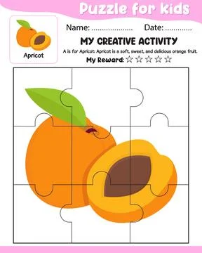 Puzzle for Kids with Apricot Reference, Name Date, My Reward Cut Tear and P.. 스톡 일러스트