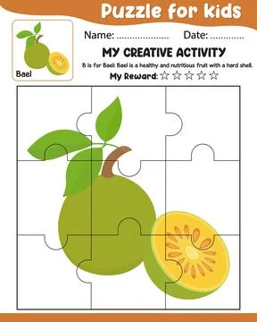 Puzzle for Kids with Bael Reference, Name Date, My Reward Cut Tear and Past.. Stock Illustration