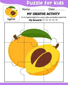 Puzzle for Kids with Eggfruit Reference, Name Date, My Reward Cut Tear and .. 스톡 일러스트