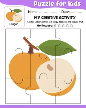 Puzzle for Kids with Longan Reference, Name Date, My Reward Cut Tear and Pa.. Stock Illustration
