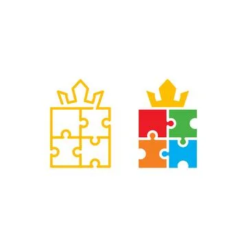 Puzzle king crown. Vector logo icon template Stock Illustration