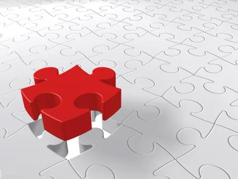 Puzzle Last Piece Coming Down, Jigsaw Concept, White Background Stock Illustration