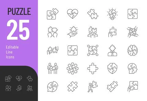 Puzzle line Editable Icons set. Stock Illustration