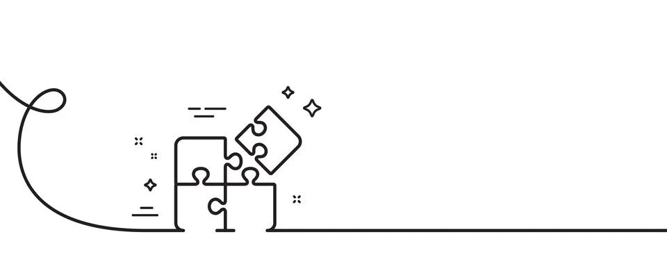 Puzzle line icon. Engineering strategy sign. Continuous line with curl. Vector Stock Illustration