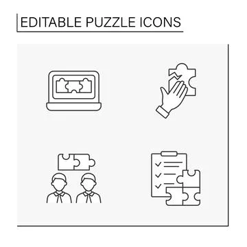 Puzzle line icons set Stock Illustration