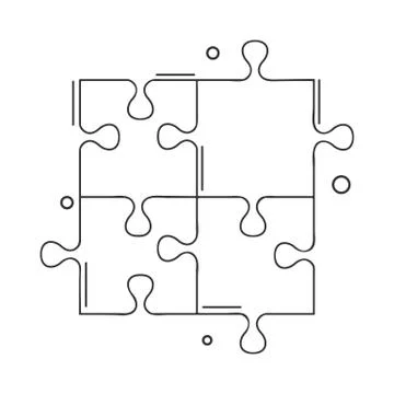 Puzzle. Linear black simple icon composed on white background and showing puzzle Stock Illustration