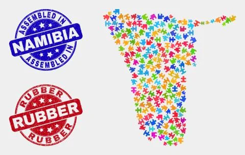Puzzle Namibia Map and Distress Assembled and Rubber Seals Illustrazione stock