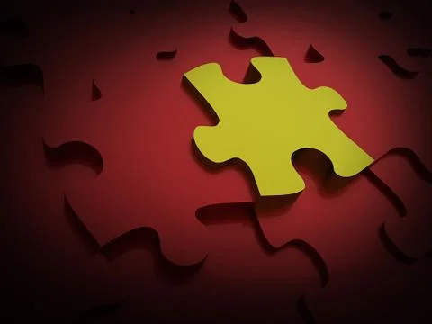 Puzzle one green on red background Stock Illustration