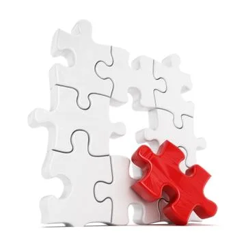 Puzzle with one red part missing Stock Illustration