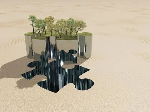 Puzzle peice oasis on sand Stock Illustration