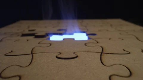 Puzzle piece and dynamic lighting problem solving traditional gaming Stock Footage 129338405