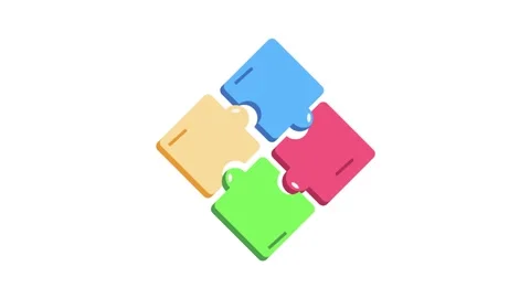 A puzzle piece divided into four sections, each filled with a different col.. Stock Footage 332452839