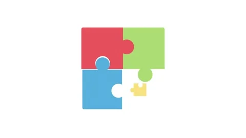 A puzzle piece featuring four distinct colors arranged in a vibrant design. Stock Footage 334021205