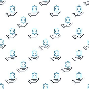 Puzzle Piece on Hand vector Jigsaw Puzzles thin line seamless pattern Illustrazione stock