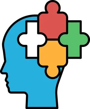A puzzle piece head with a blue background Stock Illustration