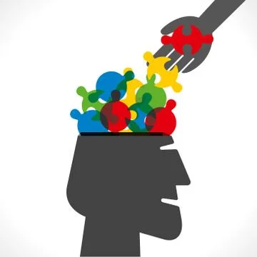 Puzzle piece in head or confuse concept vector Stock Illustration