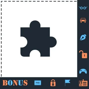 Puzzle piece icon flat Stock Illustration