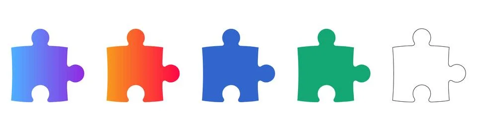 Puzzle Piece Icon Set in Five Variations Stock Illustration
