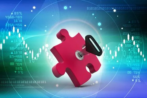 Puzzle piece with key Stock Illustration