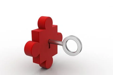 Puzzle piece with key Stock Illustration