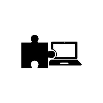 Puzzle piece with laptop problem solving remote work icon Stock Illustration