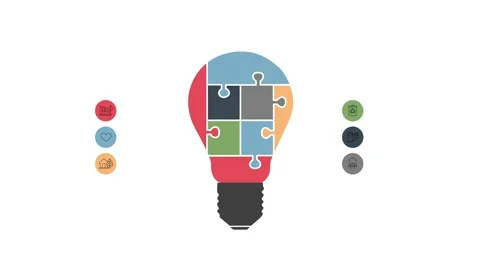 Puzzle Piece Light Bulb Symbolizing Innovative Puzzle Solving and Creative .. Video stock 341922401