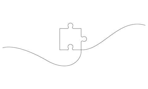 Puzzle piece one continuous line drawing. Jigsaw puzzle element. Stock Illustration