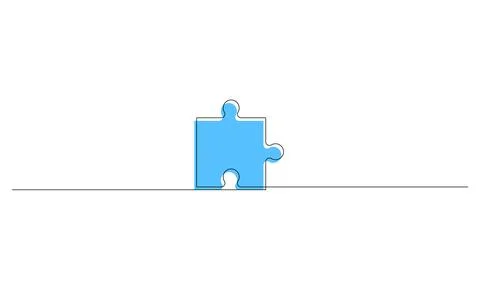 Puzzle piece one continuous line drawing. Jigsaw puzzle element. Vector Stock Illustration