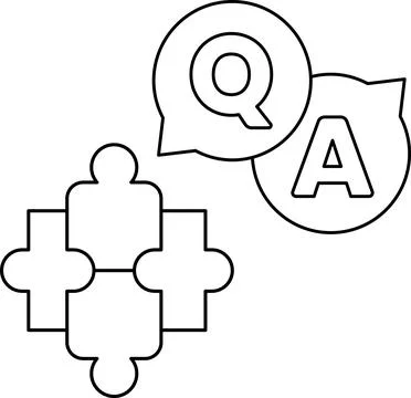 A puzzle piece with a question mark and an A above it Stock Illustration