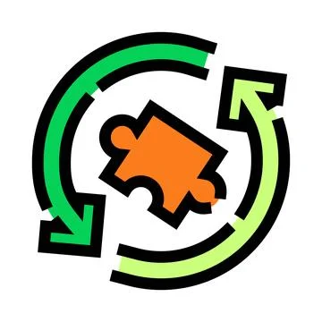 Puzzle piece rotating with arrows representing solution process Stock Illustration