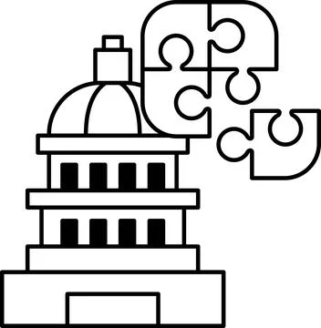 A puzzle piece is shown above a building that has a dome on top Ilustración de archivo