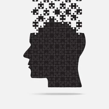 Puzzle Piece Silhouette Head - Vector Jigsaw Stock Illustration