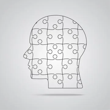 Puzzle Piece Silhouette Head - Vector Jigsaw Stock Illustration