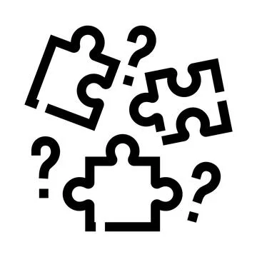 Puzzle pieces and question marks representing problem solving Illustrazione stock