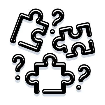Puzzle pieces and question marks representing problem solving 库存插图