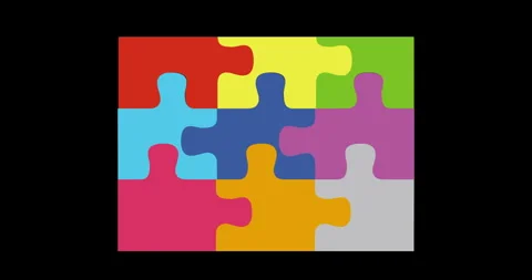 Puzzle pieces assemble gradually on black Stock Footage 333404824