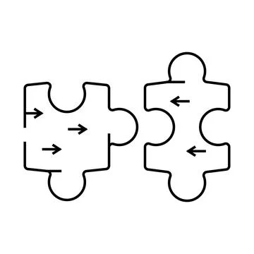 Puzzle pieces coming together progress line icon vector illustration Stock Illustration
