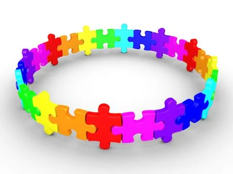 Puzzle pieces connected form a circle Stock Illustration