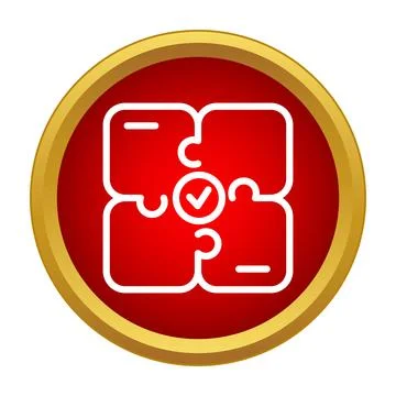 Puzzle pieces connecting with complete check mark icon Stock Illustration