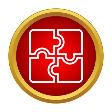 Puzzle pieces connecting, forming complete square icon Stock Illustration