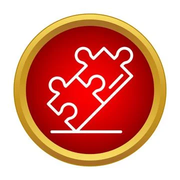 Puzzle pieces connecting on red button icon Illustrazione stock