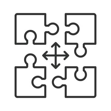 Puzzle pieces connection and problem solving icon in line design. Puzzle pieces Stock Illustration