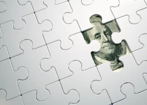 Puzzle pieces on dollar Stock-Illustration