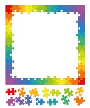 Puzzle Pieces Frame Rainbow Gradient Colored Frame Stock Illustration