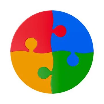 Puzzle pieces link in circle on white background. Isolated 3d illustration Stock Illustration