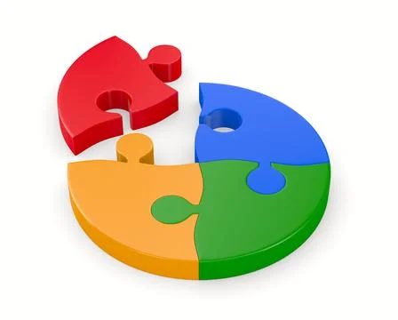 Puzzle pieces link in circle on white background. Isolated 3d illustration Stock Illustration
