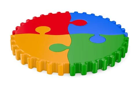 Puzzle pieces link in circle on white background. Isolated 3d illustration Stock Illustration