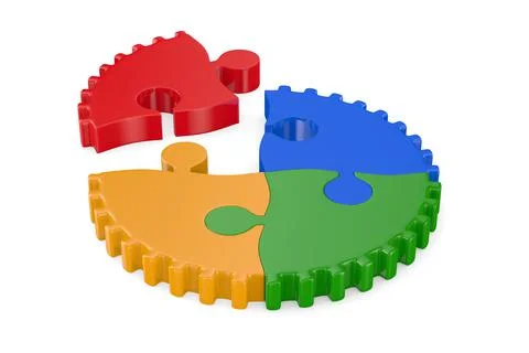 Puzzle pieces link in circle on white background. Isolated 3d illustration Stock Illustration
