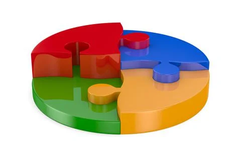 Puzzle pieces link in circle on white background. Isolated 3d illustration Stock Illustration